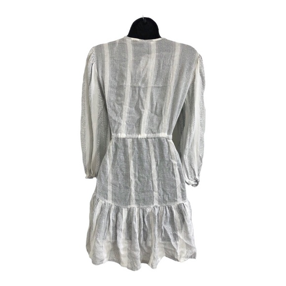 Blue Island white silver metallic low cut blouson sleeve embroidered mini dress - Picture 8 of 16